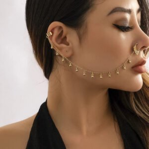 No Piercing Nose Clip - Creative Pearl Star Leaf Tassel Chain Earring - Boho Chic Body Jewelry