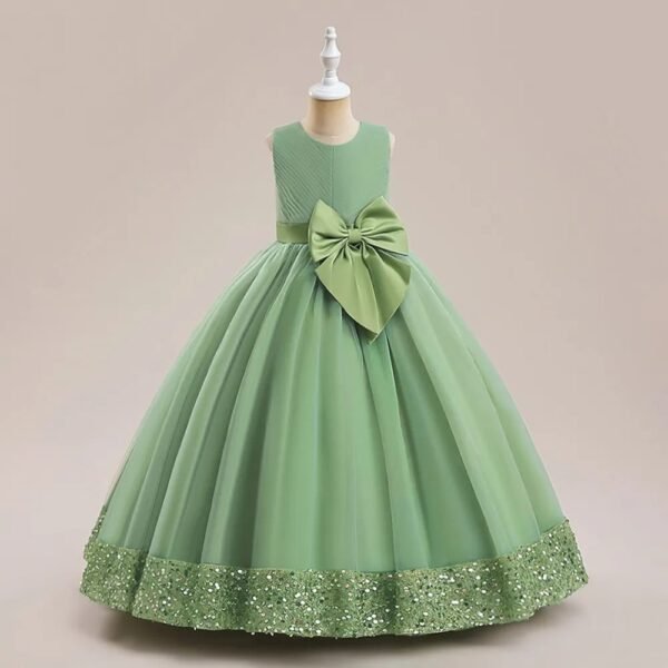 Long Dress For Girls, girls Princess dress, Bow Sequin Wedding Party Dresses, Pageant Formal Evening Vestidos, Lace tulle dress