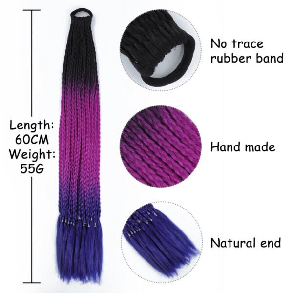Colorful Hair Braided 60CM Elastic Rubber Band Braiding Pony Tail Hair Extensions For Girls - Ponytail Hair Bands - Hair Ornament Headbands