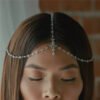 Boho Bridal Head Chain Exquisite Cubic Leaf Forehead Headband Chain Hair Jewellery for Women Headpiece Bridal Wedding Head Chain