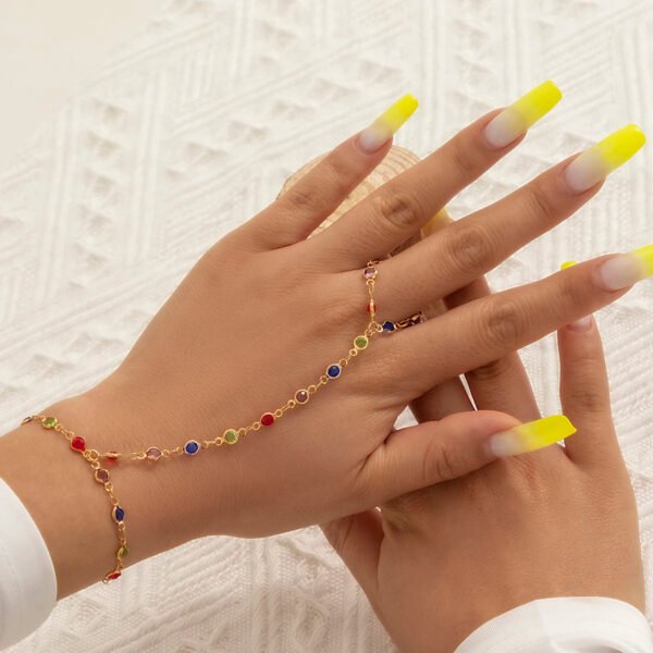Boho Hand Bracelet | Crystal Finger Bracelet | Gold Bracelet | Colourful Chains Bracelet Jewellery | Ring Bracelet | Gold Hand Chain