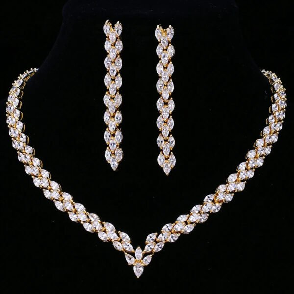 Bridal Necklace Set | Teardrop Silver Wedding Necklace Earrings Set | CZ Wedding Necklace Set | Crystal Bridal Set