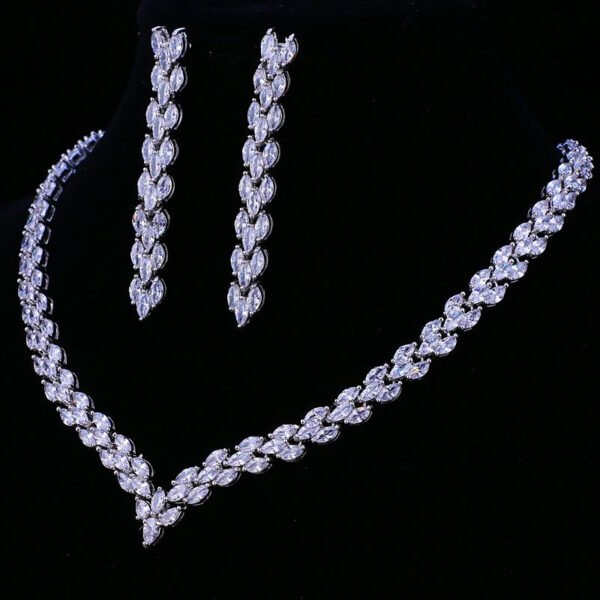 Bridal Necklace Set | Teardrop Silver Wedding Necklace Earrings Set | CZ Wedding Necklace Set | Crystal Bridal Set