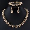 Imitation Pearl Wedding Necklace Earring Sets | Bridal Jewelry Sets for Women | Crystal Pearl Bridal Necklace and Earring Set