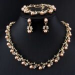 Imitation Pearl Wedding Necklace Earring Sets | Bridal Jewelry Sets for Women | Crystal Pearl Bridal Necklace and Earring Set