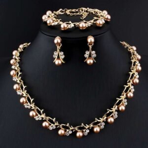 Imitation Pearl Wedding Necklace Earring Sets | Bridal Jewelry Sets for Women | Crystal Pearl Bridal Necklace and Earring Set