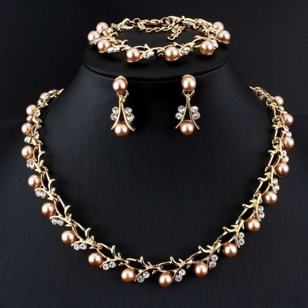 Imitation Pearl Wedding Necklace Earring Sets | Bridal Jewelry Sets for Women | Crystal Pearl Bridal Necklace and Earring Set
