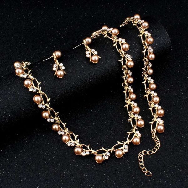 Imitation Pearl Wedding Necklace Earring Sets | Bridal Jewelry Sets for Women | Crystal Pearl Bridal Necklace and Earring Set