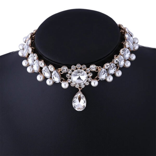 Boho Collar Choker, Water Drop Necklace, Crystal Necklace, Vintage Jewelry, Pearl Statement Necklace, Wedding Necklace set