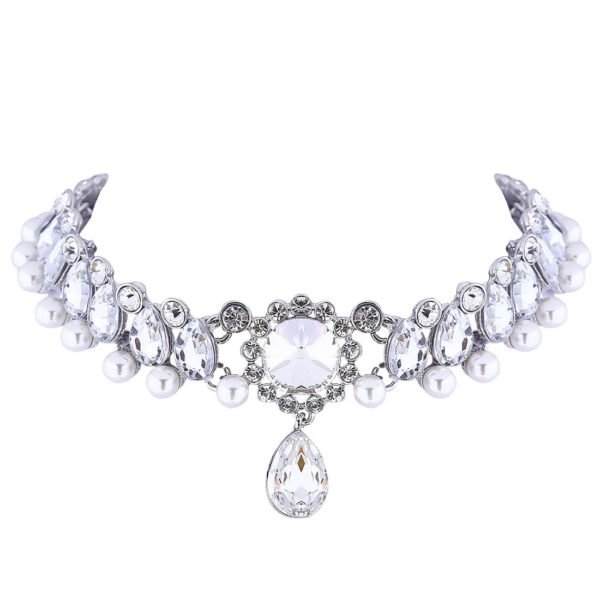 Boho Collar Choker, Water Drop Necklace, Crystal Necklace, Vintage Jewelry, Pearl Statement Necklace, Wedding Necklace set