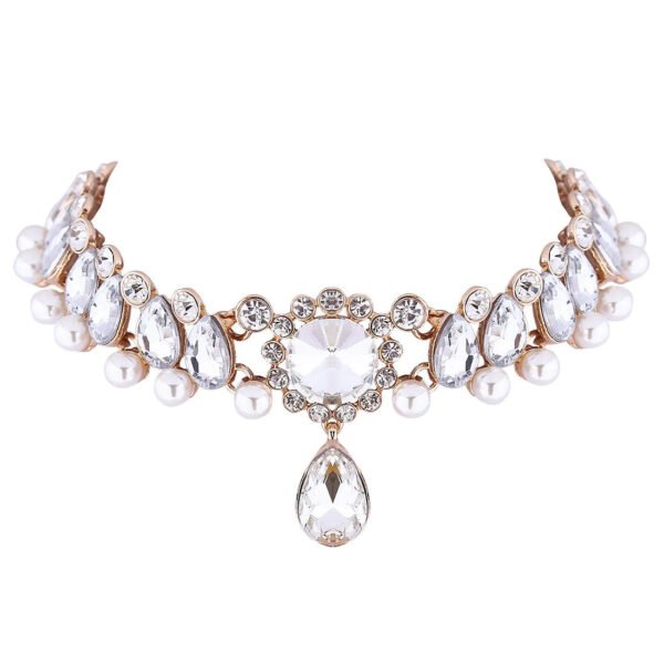 Boho Collar Choker, Water Drop Necklace, Crystal Necklace, Vintage Jewelry, Pearl Statement Necklace, Wedding Necklace set