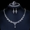Teardrop Silver Wedding Necklace Earrings Bracelet Ring Set | Bridal Necklace Set | CZ Wedding Necklace Set | Crystal Bridal Set