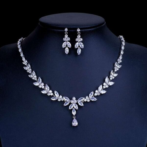 Teardrop Silver Wedding Necklace Earrings Bracelet Ring Set | Bridal Necklace Set | CZ Wedding Necklace Set | Crystal Bridal Set