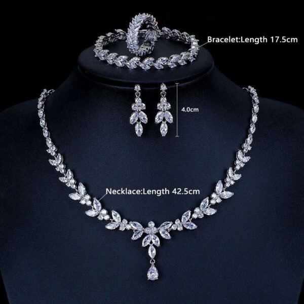 Teardrop Silver Wedding Necklace Earrings Bracelet Ring Set | Bridal Necklace Set | CZ Wedding Necklace Set | Crystal Bridal Set
