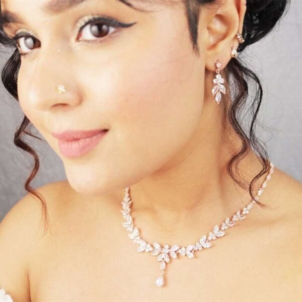 Teardrop Silver Wedding Necklace Earrings Bracelet Ring Set | Bridal Necklace Set | CZ Wedding Necklace Set | Crystal Bridal Set