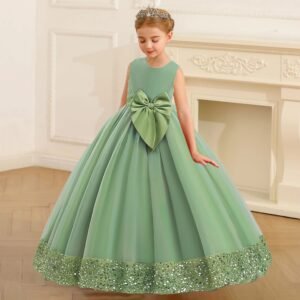 Long Dress For Girls, girls Princess dress, Bow Sequin Wedding Party Dresses, Pageant Formal Evening Vestidos, Lace tulle dress
