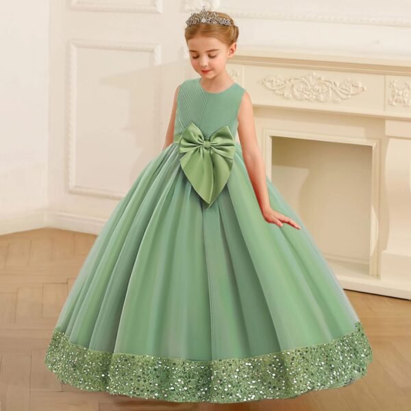 Long Dress For Girls, girls Princess dress, Bow Sequin Wedding Party Dresses, Pageant Formal Evening Vestidos, Lace tulle dress