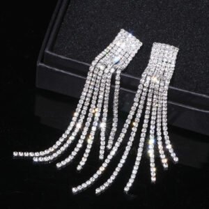 Crystal Wedding Earrings, Big Bridal Earrings,Long Tassel Earrings,Bridal Drop Dangling Earrings,Wedding earrings
