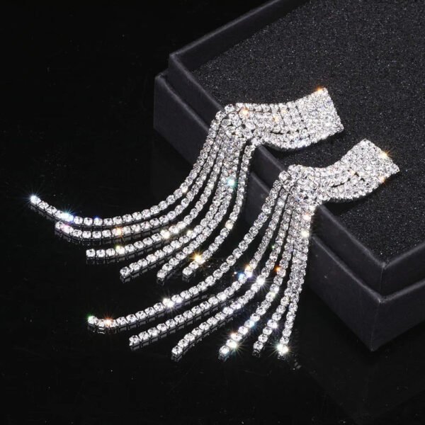Crystal Wedding Earrings, Big Bridal Earrings,Long Tassel Earrings,Bridal Drop Dangling Earrings,Wedding earrings