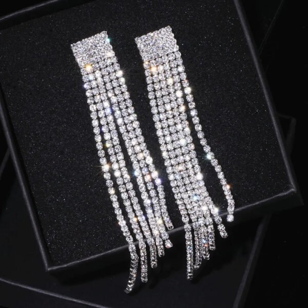 Crystal Wedding Earrings, Big Bridal Earrings,Long Tassel Earrings,Bridal Drop Dangling Earrings,Wedding earrings