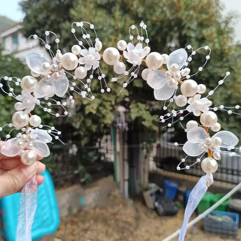 Bridal headband, Flower wedding headpiece, flower hair crown, Boho flower headband, white headband, Pearl Flower Wreath,Garland Head Hoop