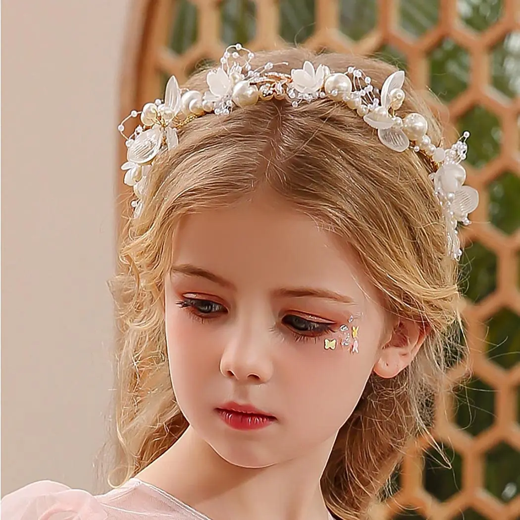 Bridal headband, Flower wedding headpiece, flower hair crown, Boho flower headband, white headband, Pearl Flower Wreath,Garland Head Hoop