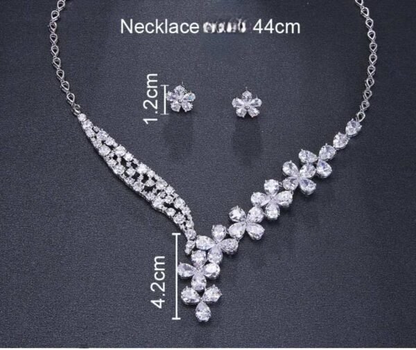 Cubic Zircon Jewelry Set for Women Stud Earrings and Necklace, Silver necklace, Wedding necklace set, Leaf style Wedding jewellery