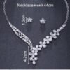 Cubic Zircon Jewelry Set for Women Stud Earrings and Necklace, Silver necklace, Wedding necklace set, Leaf style Wedding jewellery