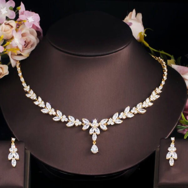 Silver Bridal Necklace And Earrings, Wedding Jewelry Set, Leaf Style Jewellery For Bride, Wedding necklace set, Rosegold Necklace, Gold Necklace