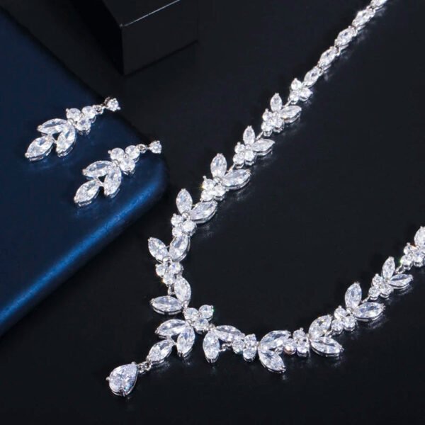 Silver Bridal Necklace And Earrings, Wedding Jewelry Set, Leaf Style Jewellery For Bride, Wedding necklace set, Rosegold Necklace, Gold Necklace