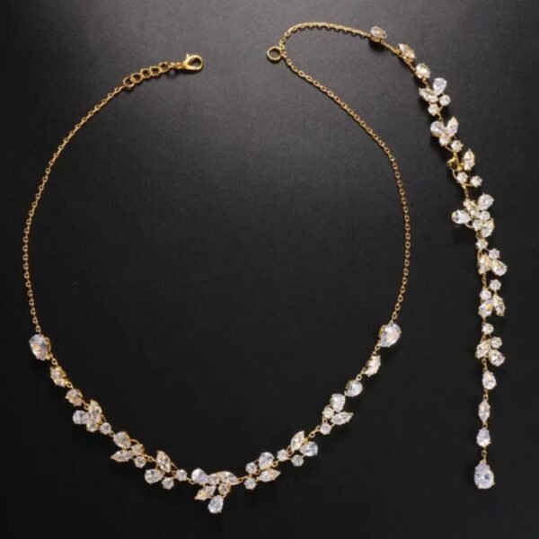 Rose Gold Bridal Back Necklace, Crystal Back Drop Necklace, Open Back Necklace, Bridal Jewelry Set, Wedding Jewellery set, Bridal back chain