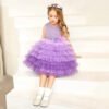 Girls' Purple Flower Layered Cake Dress - Perfect for Birthdays, Weddings & Parties | Kids' Fashion with Lace & Bow Details